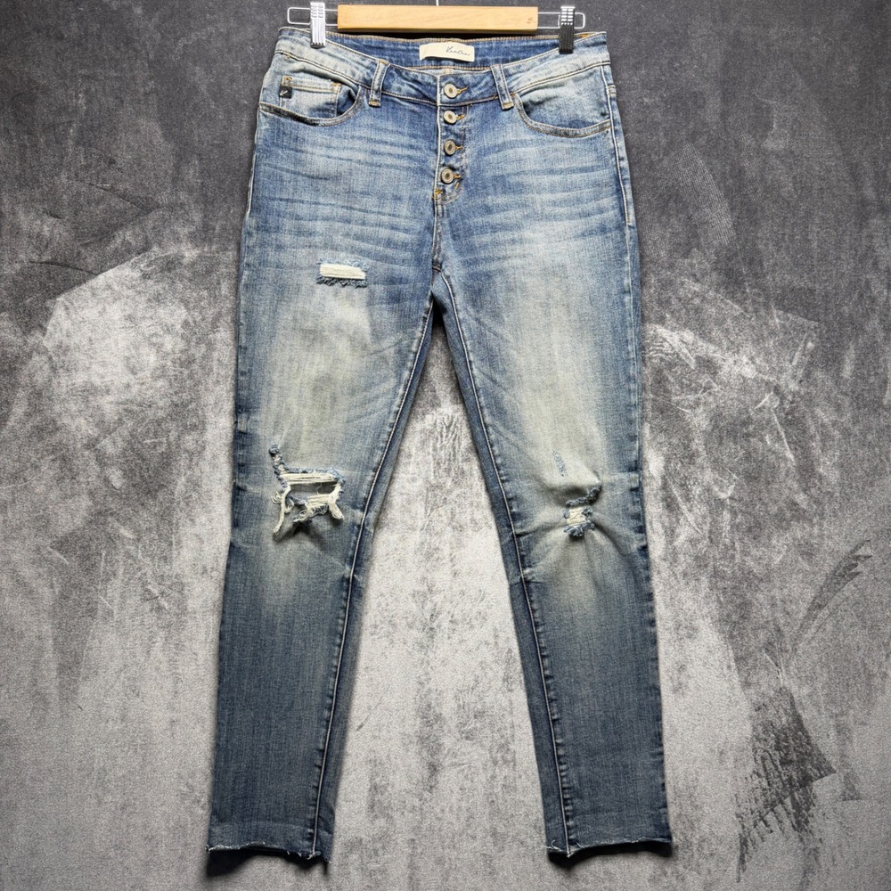 Kancan Jeans Womens 26 Blue Cotton Skinny High Rise Medium Wash Distressed Raw